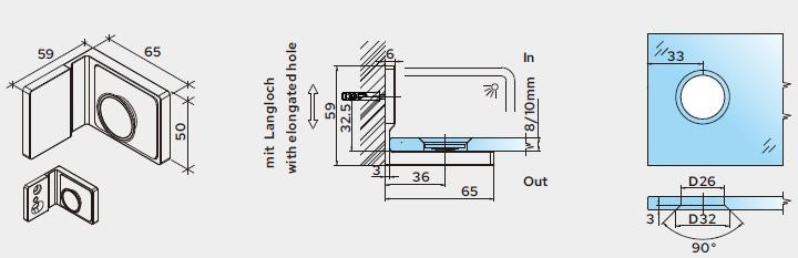 Serie Lugano – Winkelhalter Wand/Glas 90° flächenbündig | Art.-Nr. LU90S(A)