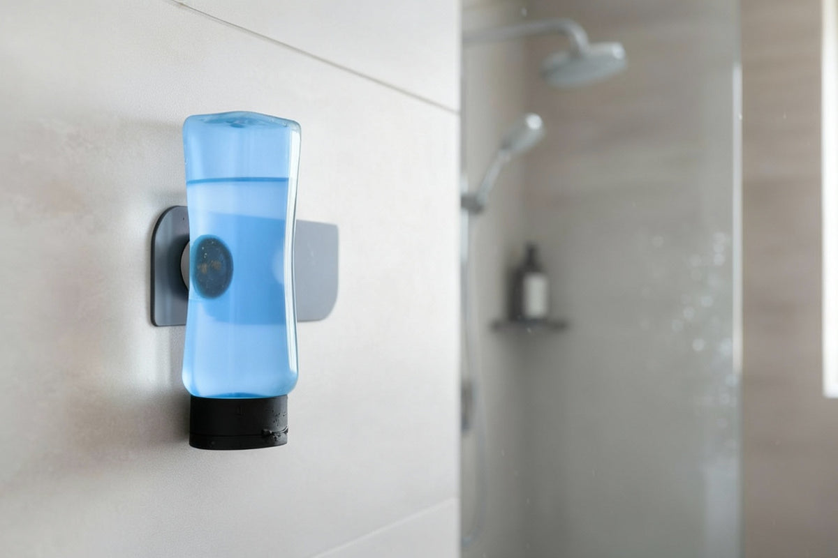 Die magnetische Aufhängung für Duschgel und Shampoo an Wandplatte, Typ MagSpike