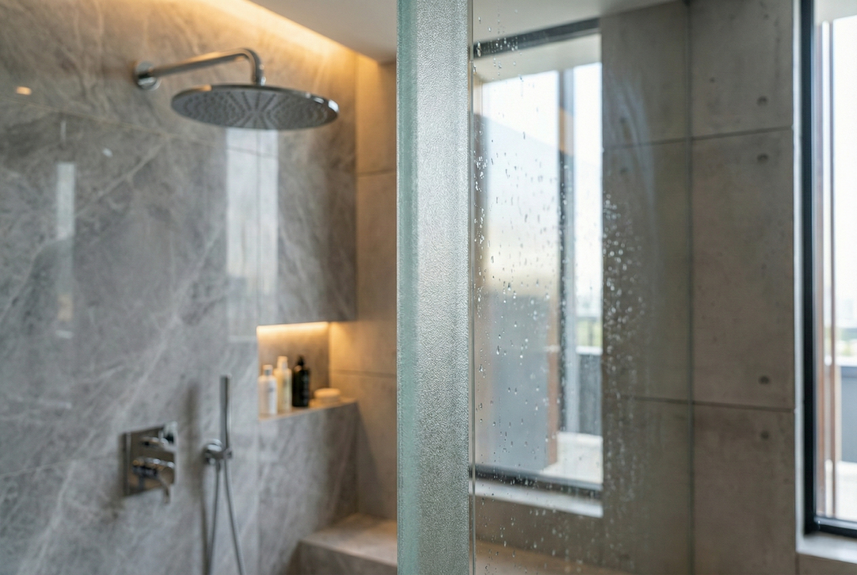 Mehrpreis: Mattierte Glaskante für gelaserte Duschtrennwände