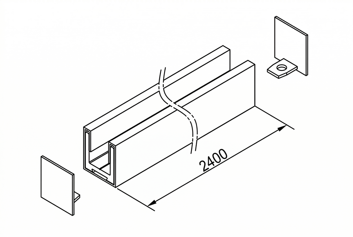U-Profil mit Edelstahlmantel für 8 mm ESG in 11 Farben, 2400 mm, inkl. 2 Endkappen