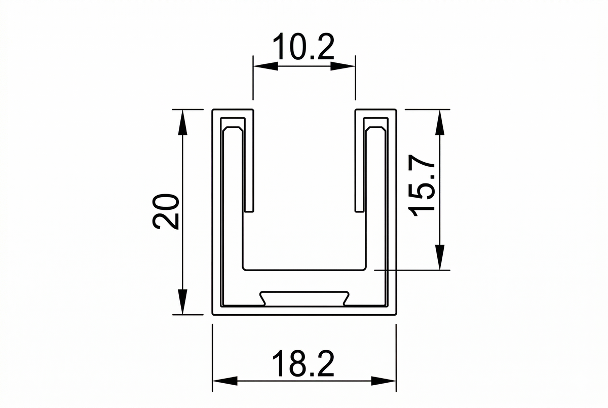 U-Profil mit Edelstahlmantel für 8 mm ESG in 11 Farben, 2400 mm, inkl. 2 Endkappen