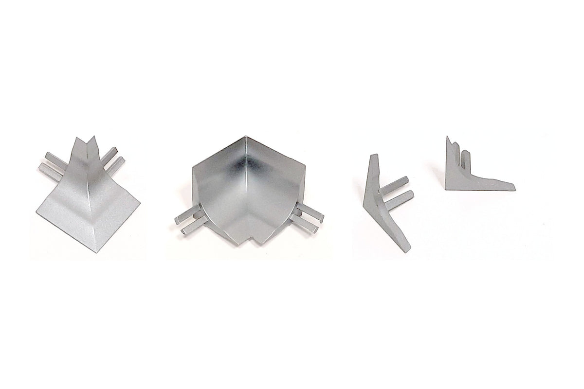 Zubehör silber für Hohlkehlprofile 20 x 20 mm: Außenecke, Innenecke und Endkappen aus ABS