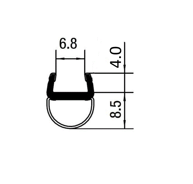 Streifdichtung (Ballondichtung) mit kurzem Glaseinstand – Für 8 mm Glas, Lücken 8-9 mm – Art.Nr. PCR8S