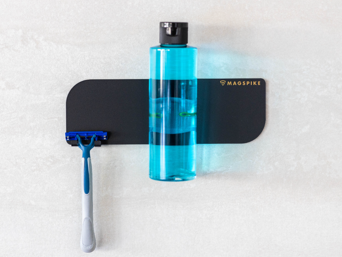 MagSpike | Die magnetische Aufhängung für Duschgel und Shampoo an Wandplatte