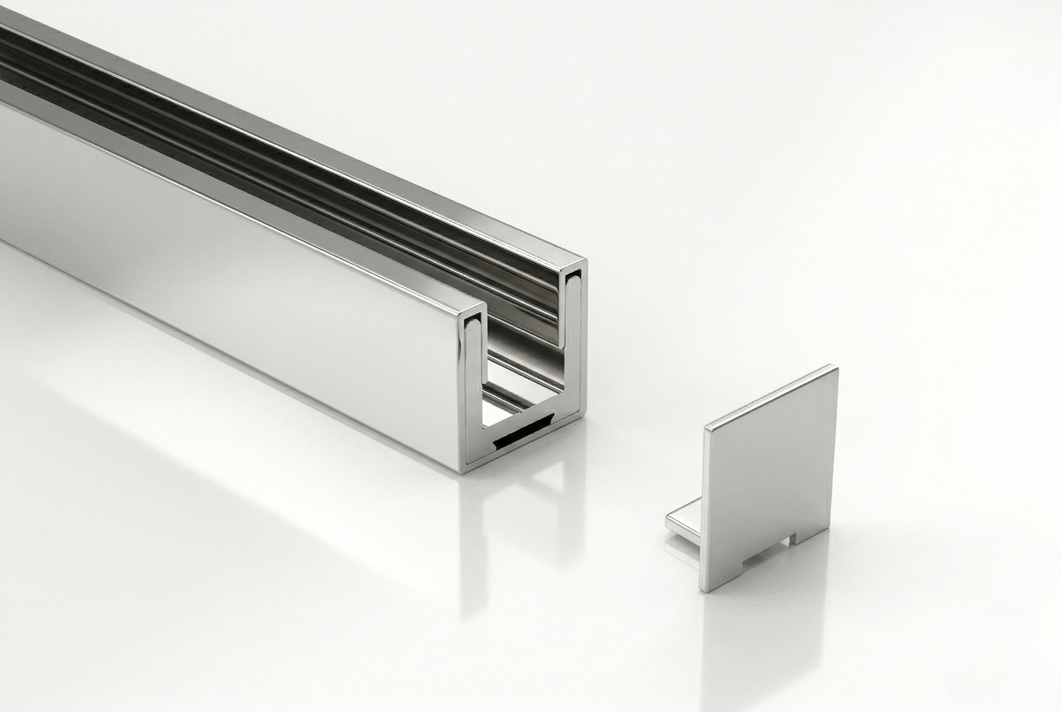 U-Profil mit Edelstahlmantel für 8 mm ESG in 11 Farben, 2400 mm, inkl. 2 Endkappen