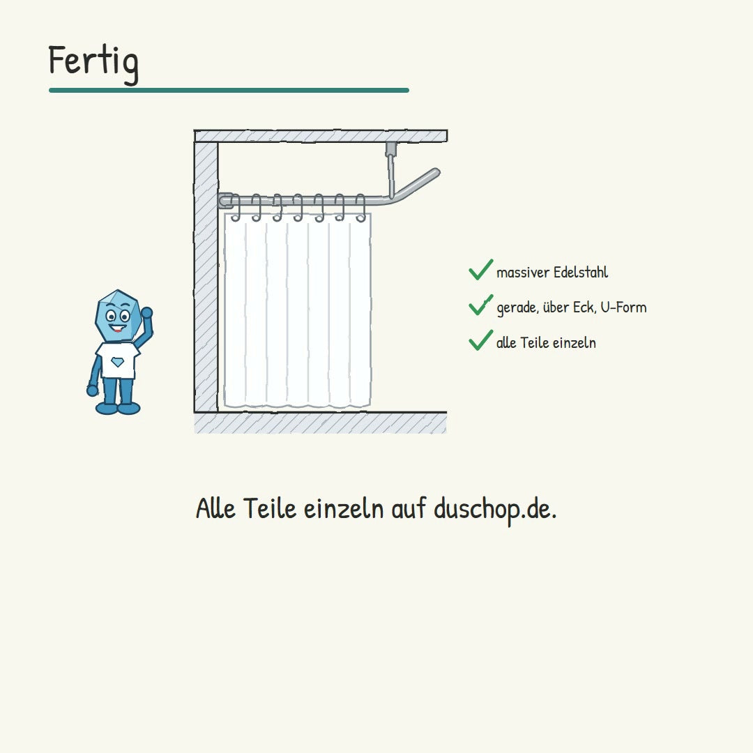 Erklärvideo: Edelstahl-Duschvorhangstange gerade, über Eck oder U-Form aus Einzelteilen