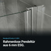 Produktvideo Wandprofil Emily 41.0901: rahmenlose Pendeltür aus 6 mm ESG, Hebe-Senkmechanik ± 4 mm, 180° Pendeltür mit Feststellung bei 90°, vier Oberflächen, Wandausgleich 8 mm