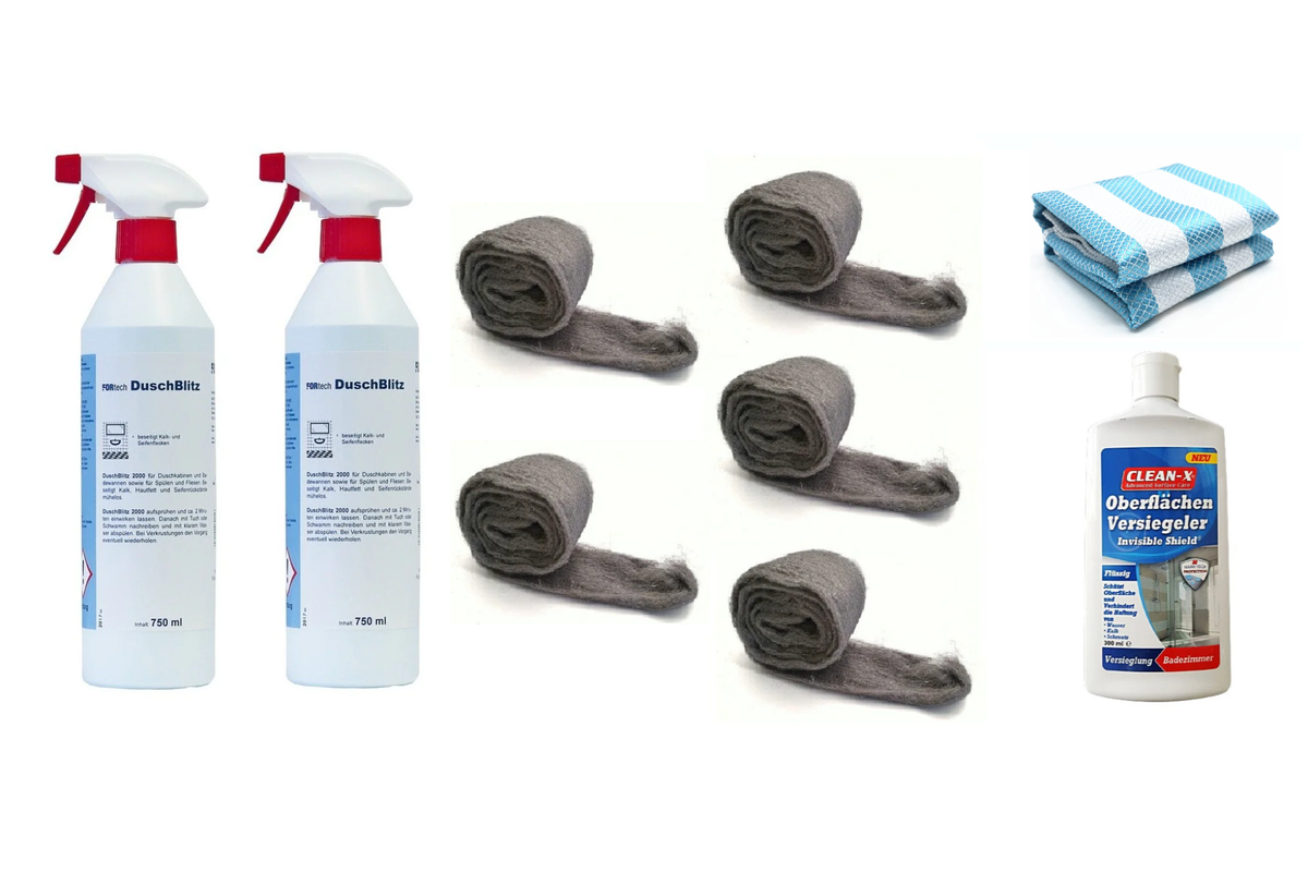 Glanz-Paket: Das Komplett-Set für Duschglas-Reinigung &amp; Schutz sorgt für klares Glas