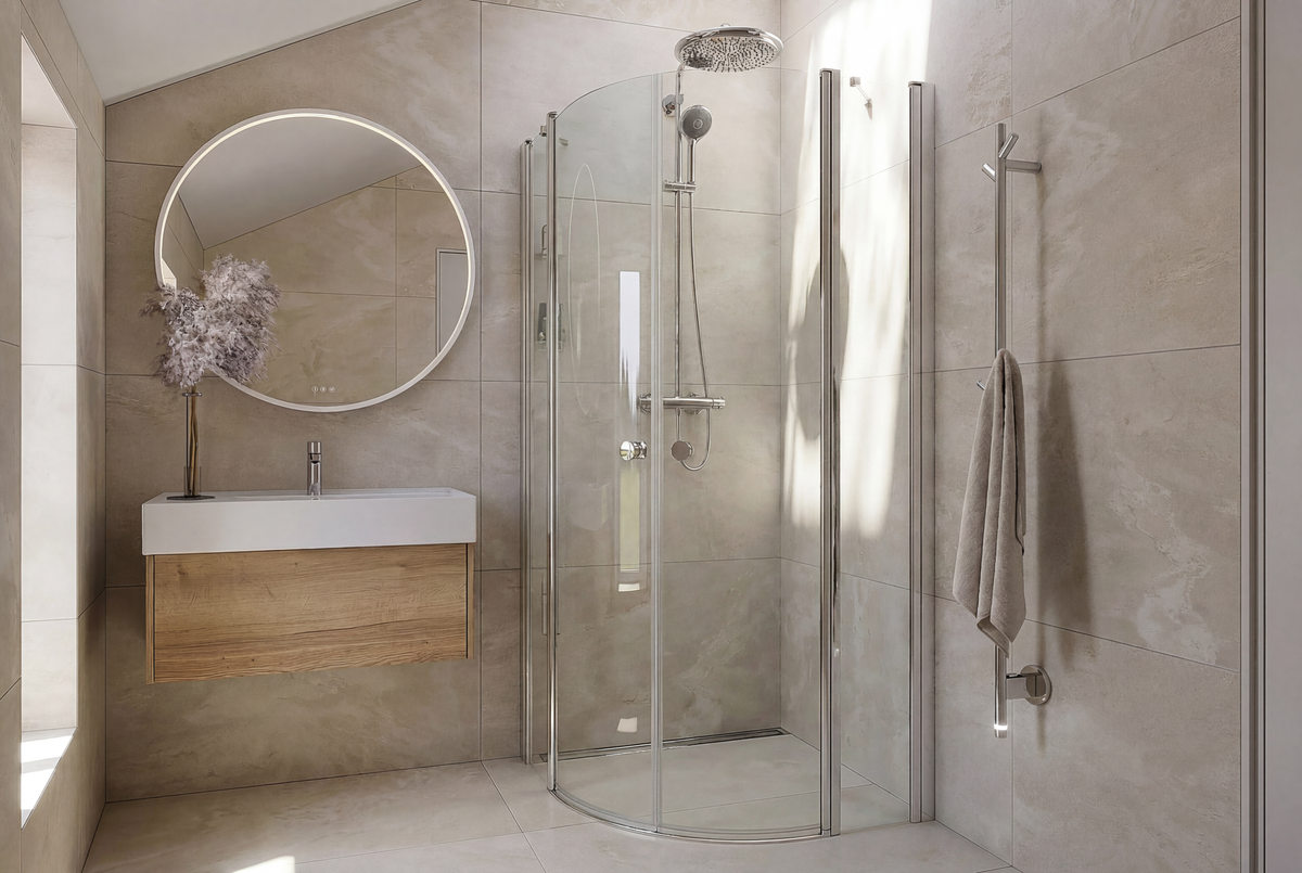 Match Viertelkreis-Dusche mit glänzend verchromtem Aluminium-Profil und klarem 6 mm ESG-Glas