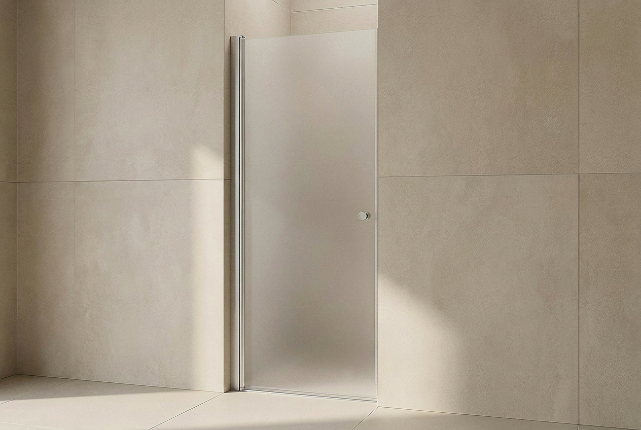 Match Drehtür Nische mit satiniertem Sichtschutz-Glas und Satin-Profil