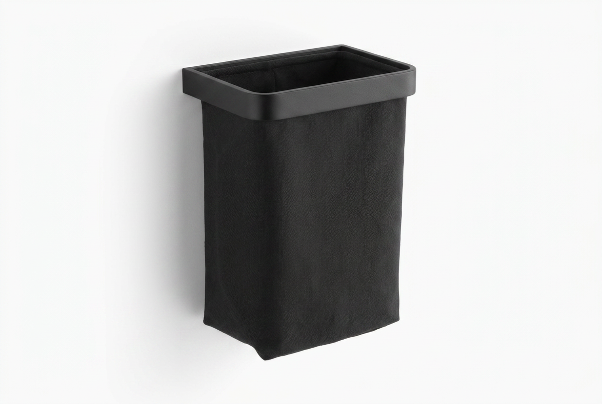 Gästehandtuchkorb mit Stoffeinsatz Schwarz, Rahmen Schwarz matt