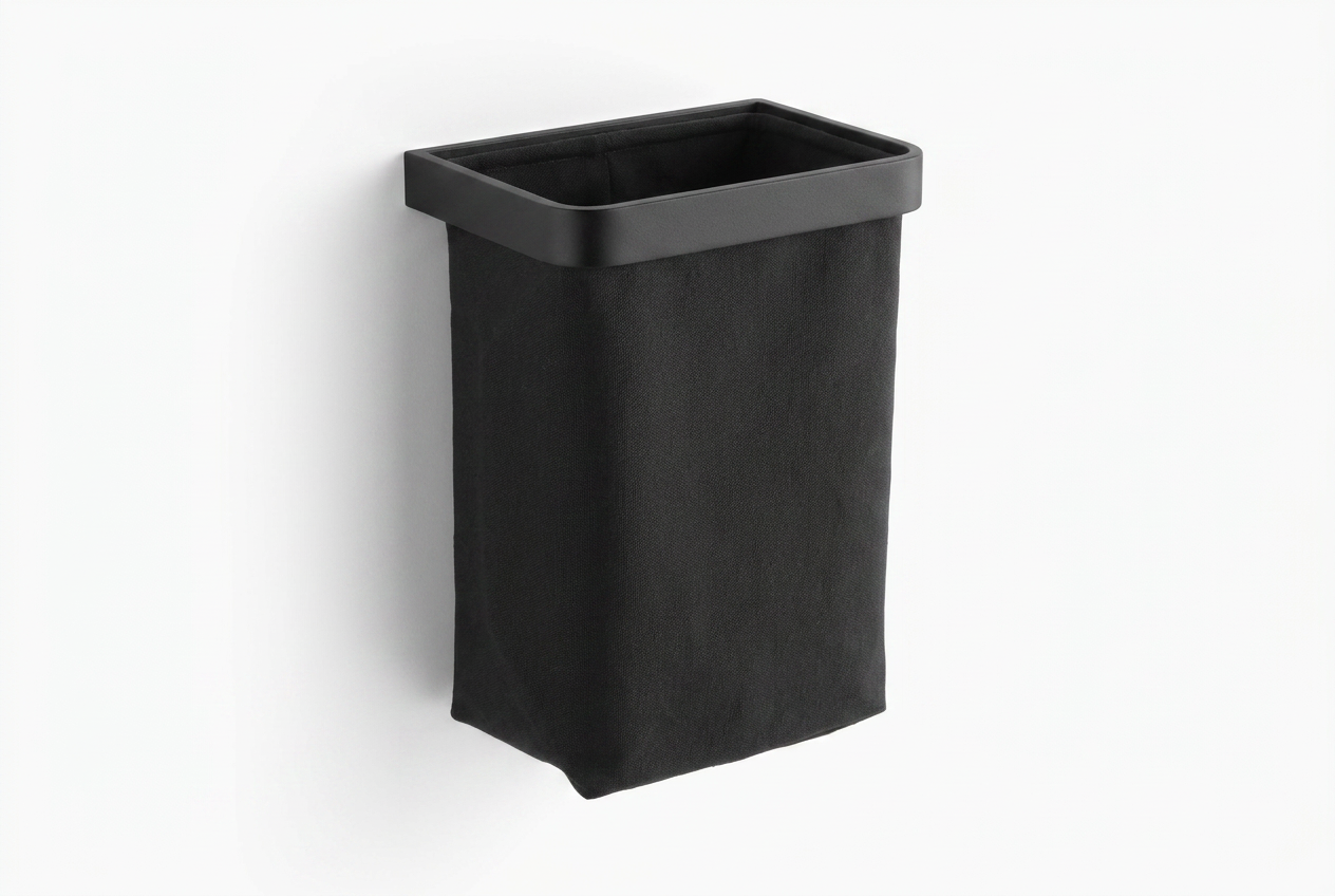 Gästehandtuchkorb mit Stoffeinsatz Schwarz, Rahmen Schwarz matt