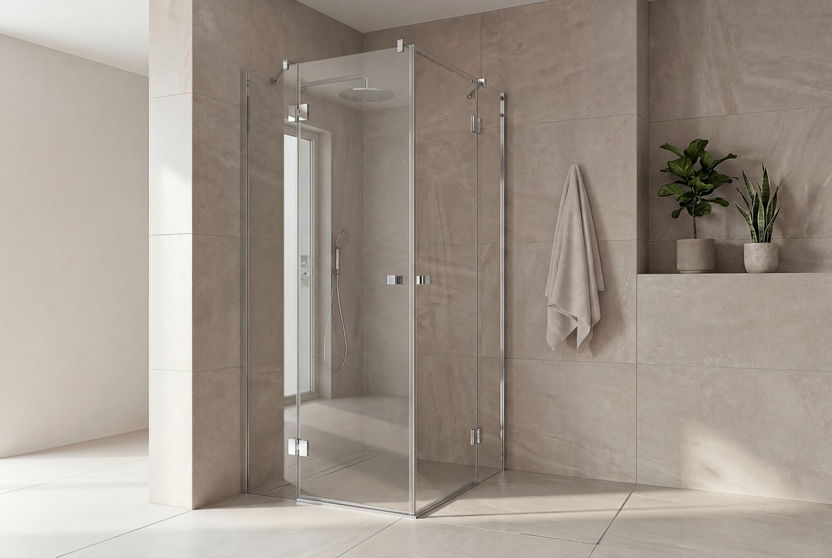 Match Walk-in Duschwand mit glänzend verchromtem Aluminium-Profil und klarem 6 mm ESG-Glas