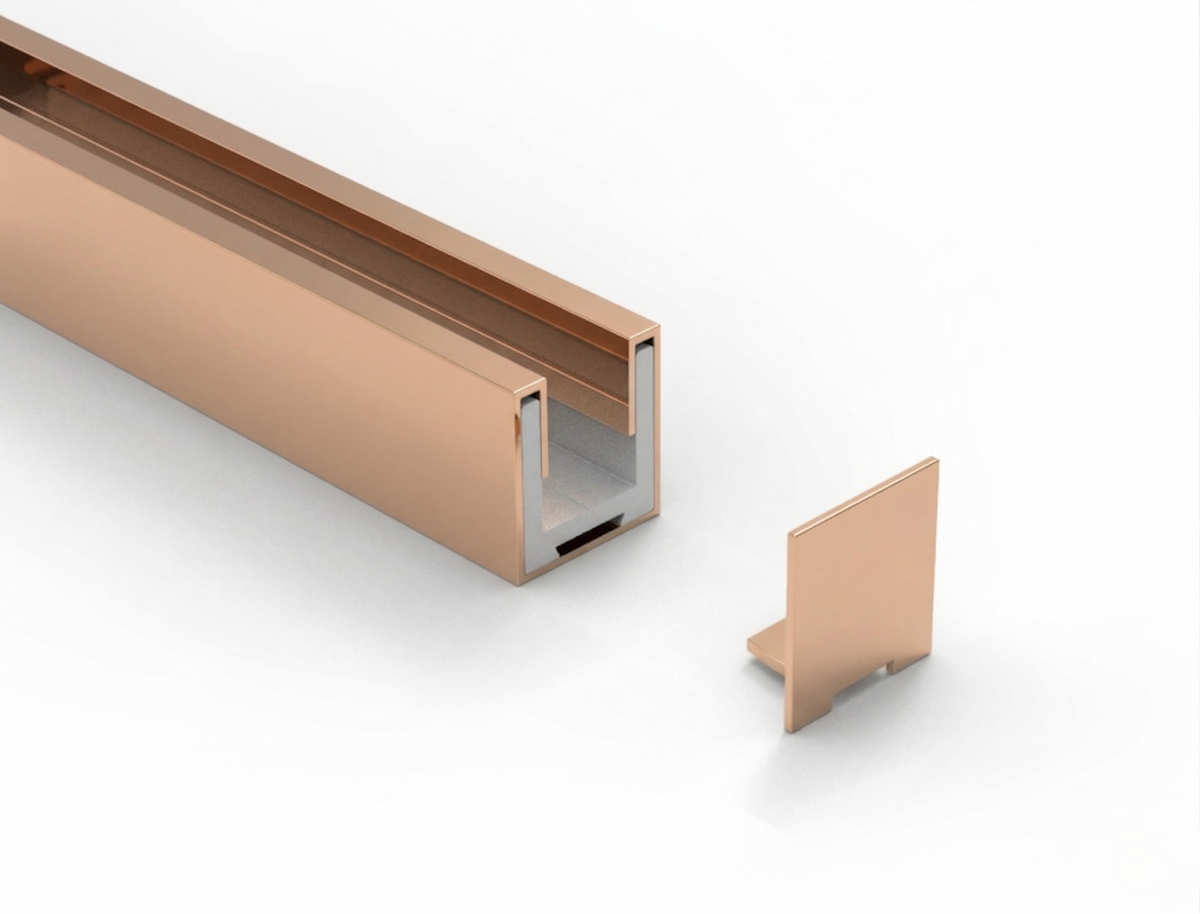 U-Profil mit Edelstahlmantel für 8 mm ESG in 11 Farben, 2400 mm, inkl. 2 Endkappen