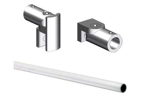 Stabistangen-Set S1210SETCH Massivmessing verchromt, Komplettset für die Glasdusche