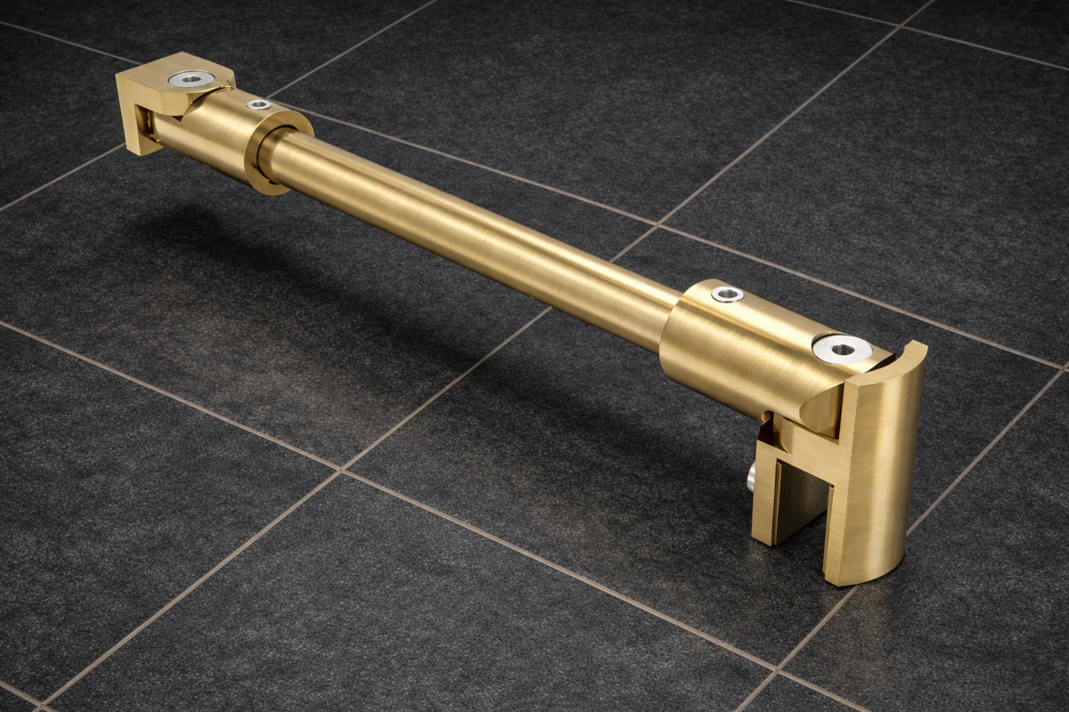 Rundes Stabistangen-Set Glas-Wand 1200 mm – Ø 12 mm, flexibel einstellbar für 8-10 mm Glas – Art.Nr. S1212SET