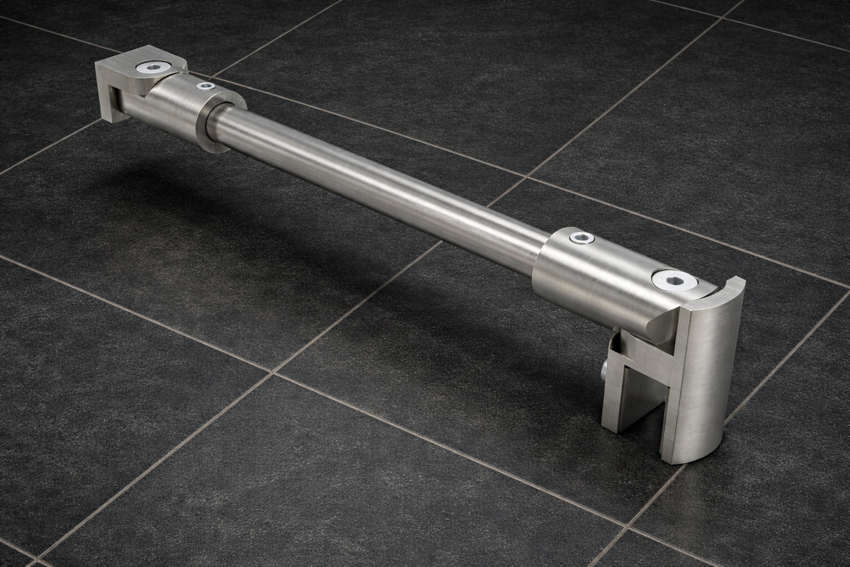 Rundes Stabistangen-Set Glas-Wand 1200 mm – Ø 12 mm, flexibel einstellbar für 8-10 mm Glas – Art.Nr. S1212SET