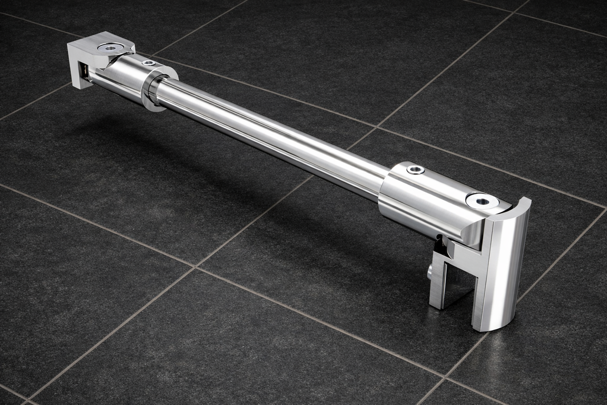 Rundes Stabistangen-Set Glas-Wand 1200 mm – Ø 12 mm, flexibel einstellbar für 8-10 mm Glas – Art.Nr. S1212SET