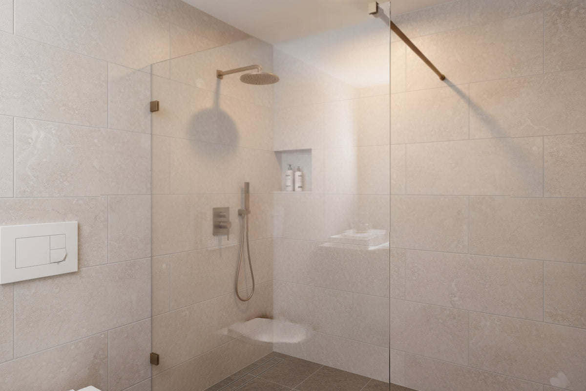 Rundes Stabistangen-Set Glas-Wand 1200 mm – Ø 12 mm, flexibel einstellbar für 8-10 mm Glas – Art.Nr. S1212SET