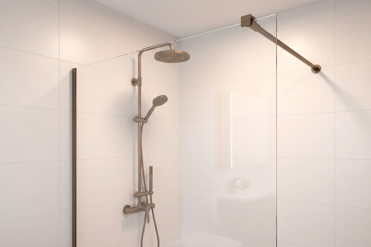 Rundes Stabistangen-Set Glas-Wand 1200 mm – Ø 12 mm, flexibel einstellbar für 8-10 mm Glas – Art.Nr. S1212SET