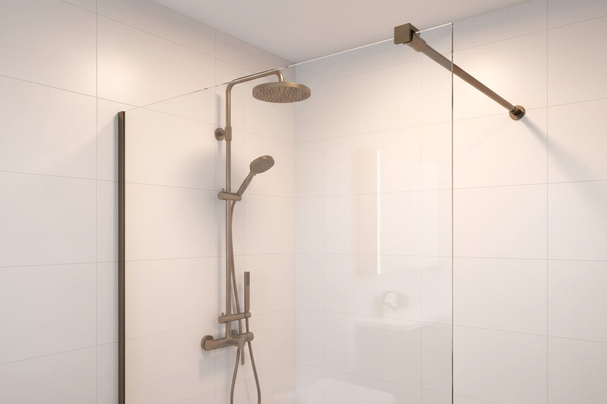 Rundes Stabistangen-Set Glas-Wand 1200 mm – Ø 12 mm, flexibel einstellbar für 8-10 mm Glas – Art.Nr. S1212SET