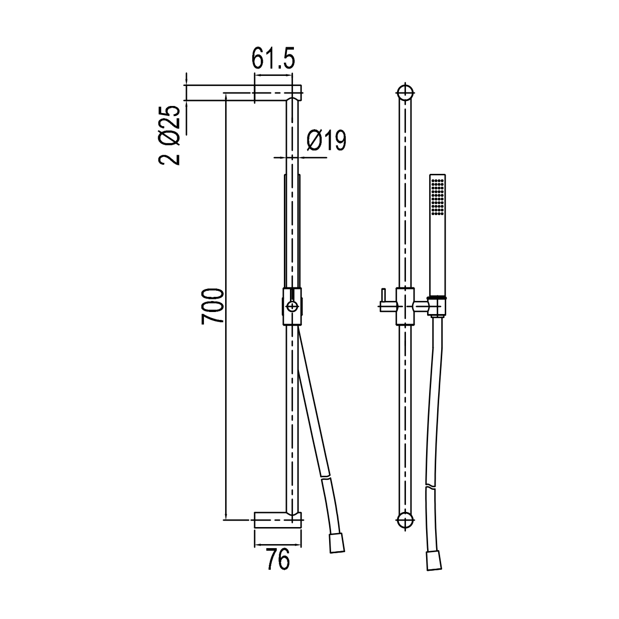 ScandTap Steel Pleasure Duschset, Maßzeichnung