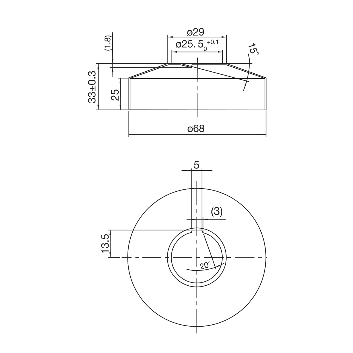 ScandTap Pleasure Abdeckkappen 33 mm, Maßzeichnung