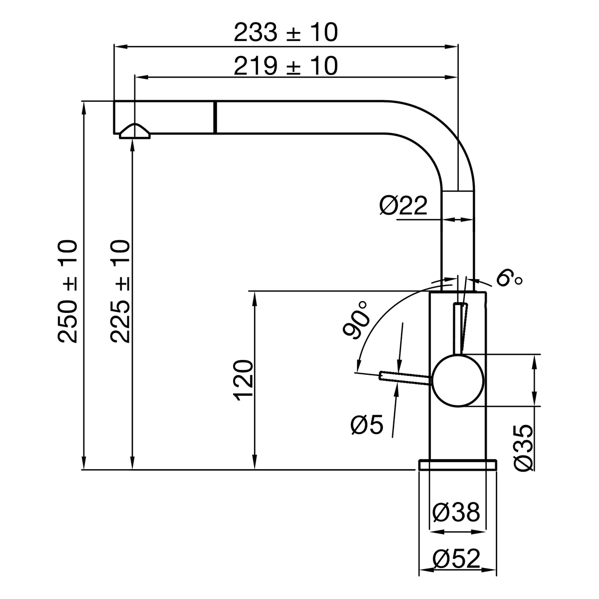ScandTap Accent 90 Küchenarmatur, Maßzeichnung