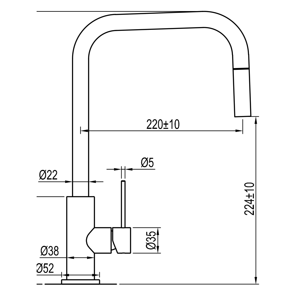 ScandTap Accent Square Küchenarmatur, Maßzeichnung