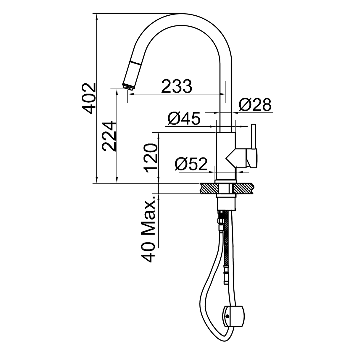 ScandTap Access Küchenarmatur, Maßzeichnung