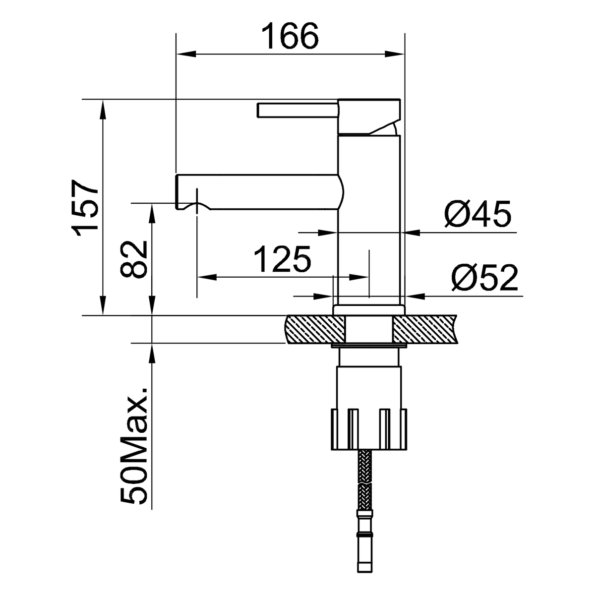 ScandTap Steel Clear Waschtischarmatur, Maßzeichnung