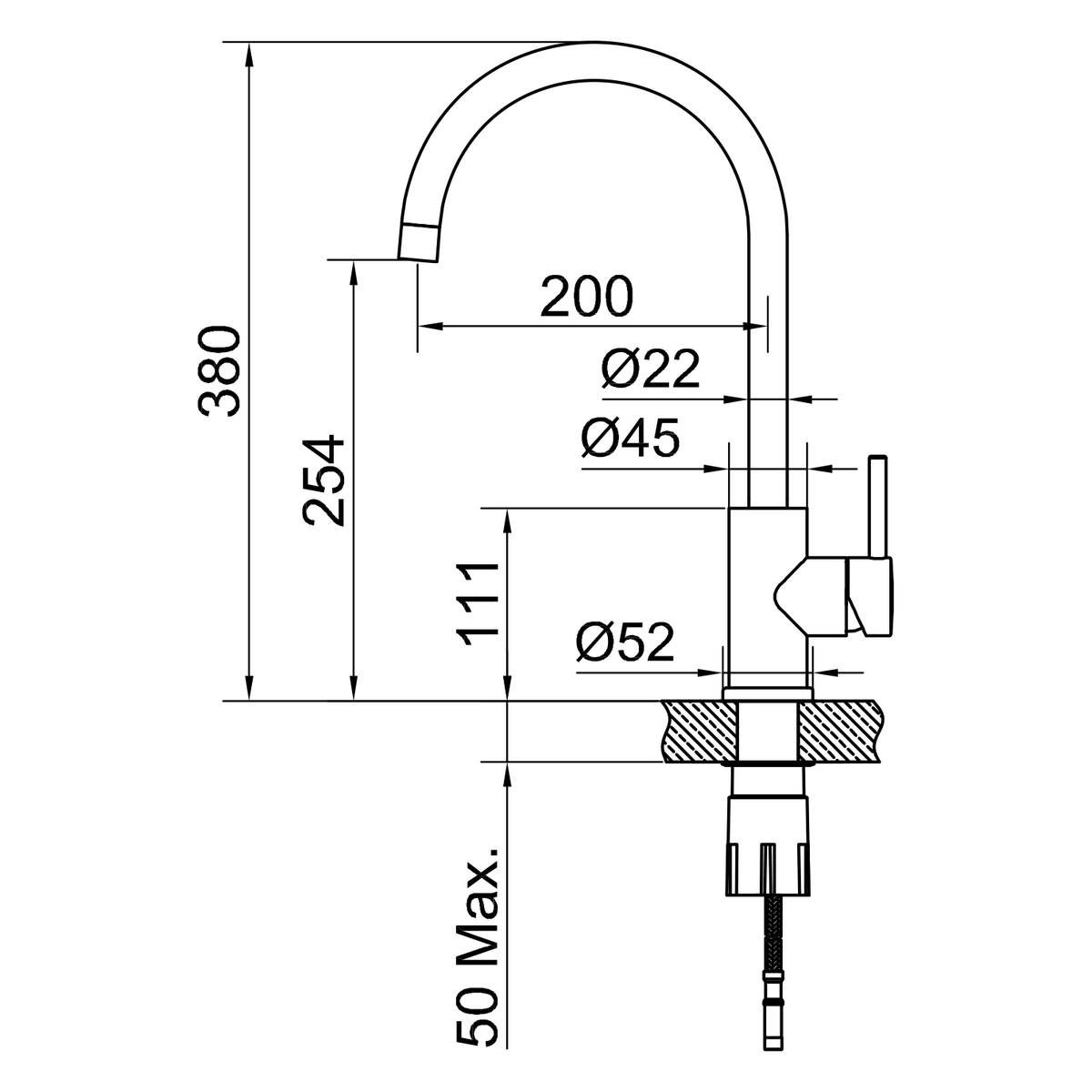 ScandTap Curve Küchenarmatur, Maßzeichnung
