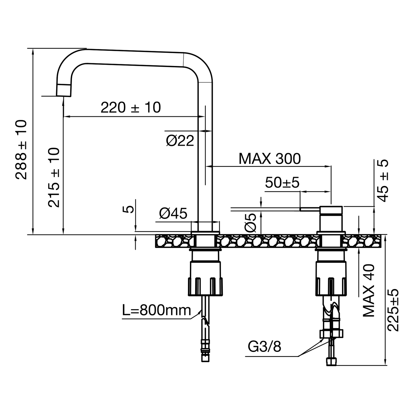 ScandTap Harmonized K2 Square Küchenarmatur, Maßzeichnung