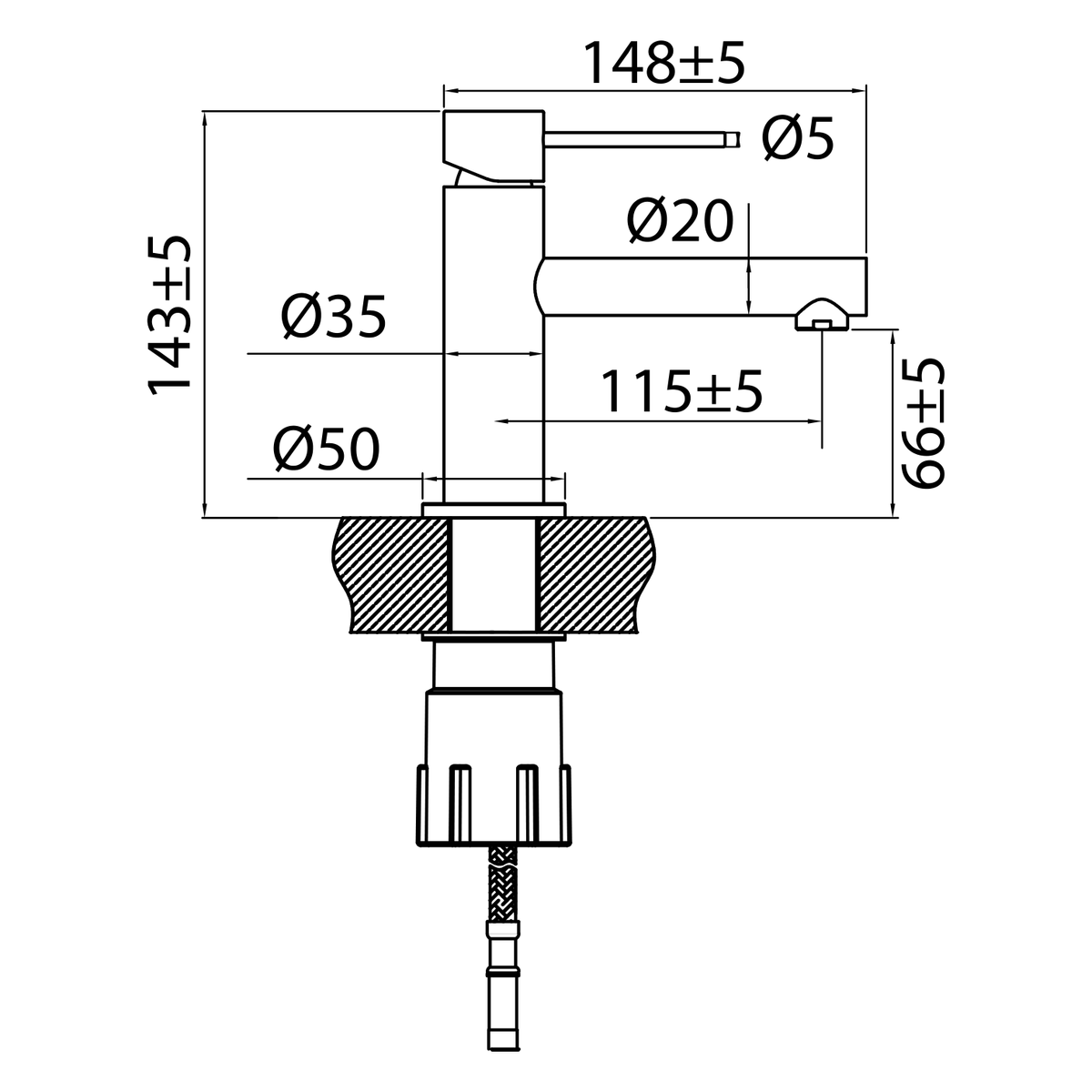 ScandTap Vertex Waschtischarmatur, Maßzeichnung