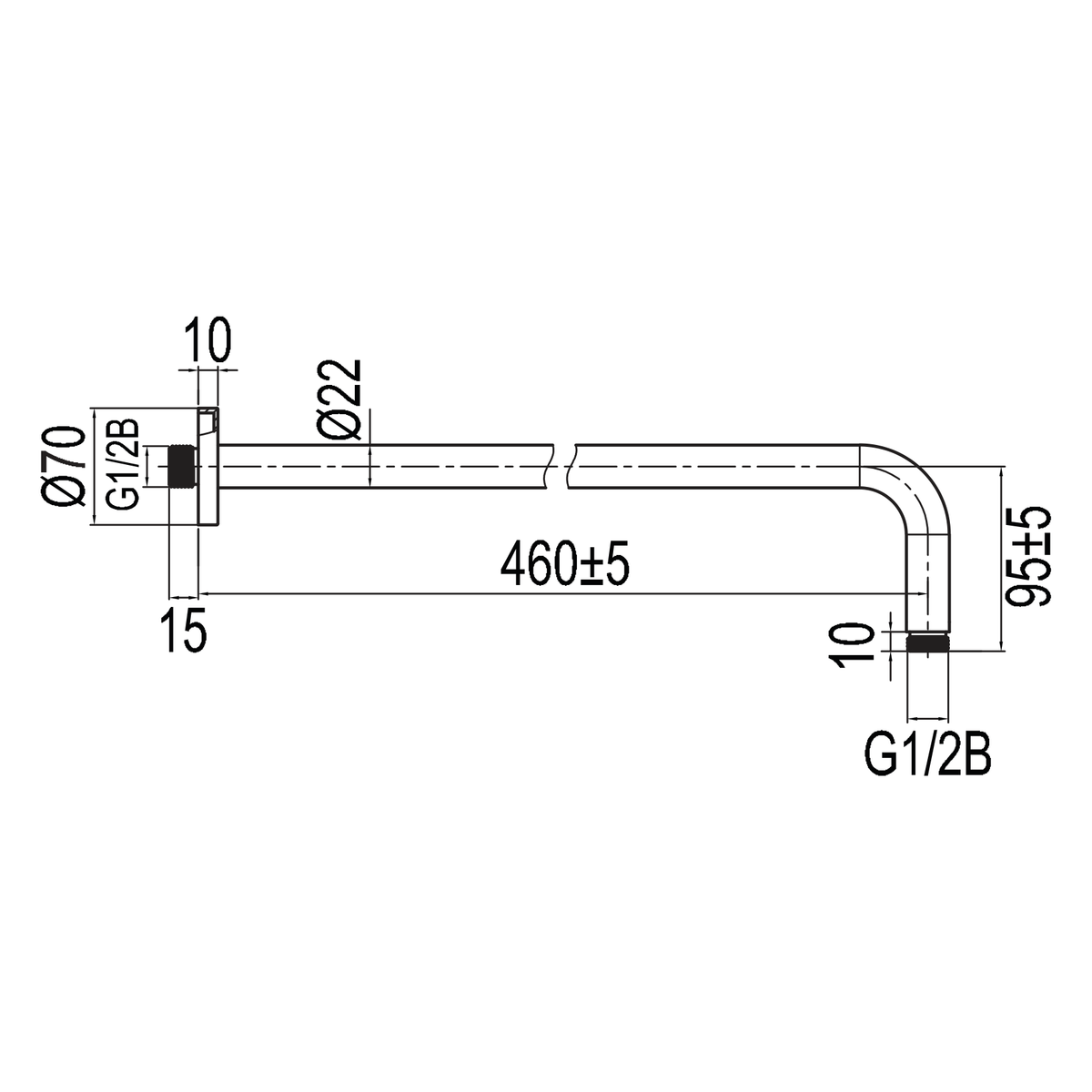 ScandTap Harmonized Kopfbrausenhalter Wand 460, Maßzeichnung