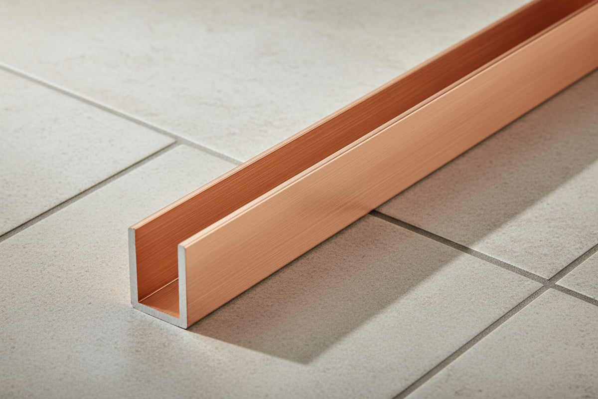 Alu U-Profil zur innenseitigen Silikonverklebung, Art.Nr. SDCD3812, Kupfer
