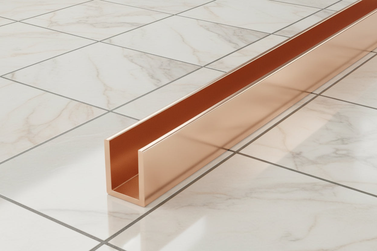Alu U-Profil zur innenseitigen Silikonverklebung, Art.Nr. SDCD3812, Kupfer