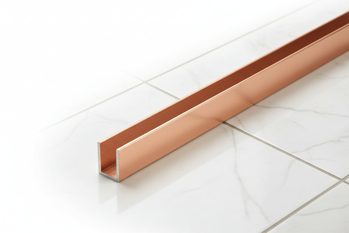 Alu U-Profil zur innenseitigen Silikonverklebung, Art.Nr. SDCD3812, Kupfer