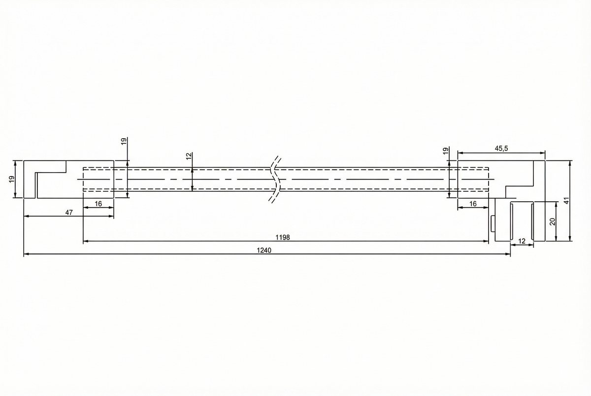 Stabilisierungsstangen-Set quadratisch – 1200 mm, 12x12 mm, flexibel für 8-10 mm Glas – Art.Nr. SQ1212SET