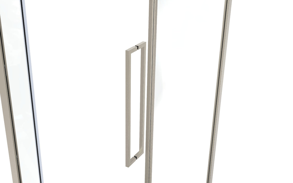 Griffgarnitur Slim Elegance 15×15 mm in Edelstahl gebürstet matt an einer Glasduschtür