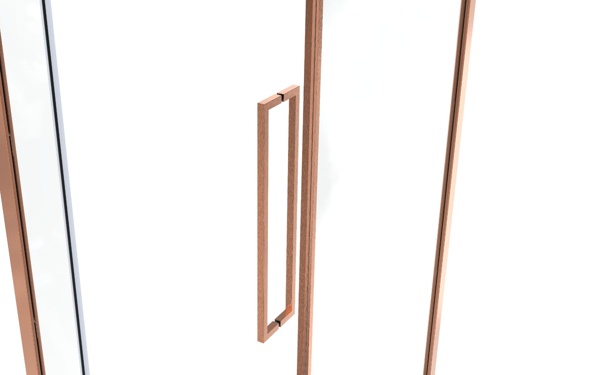 Griffgarnitur Slim Elegance 15×15 mm in Kupfer gebürstet an einer Glasduschtür