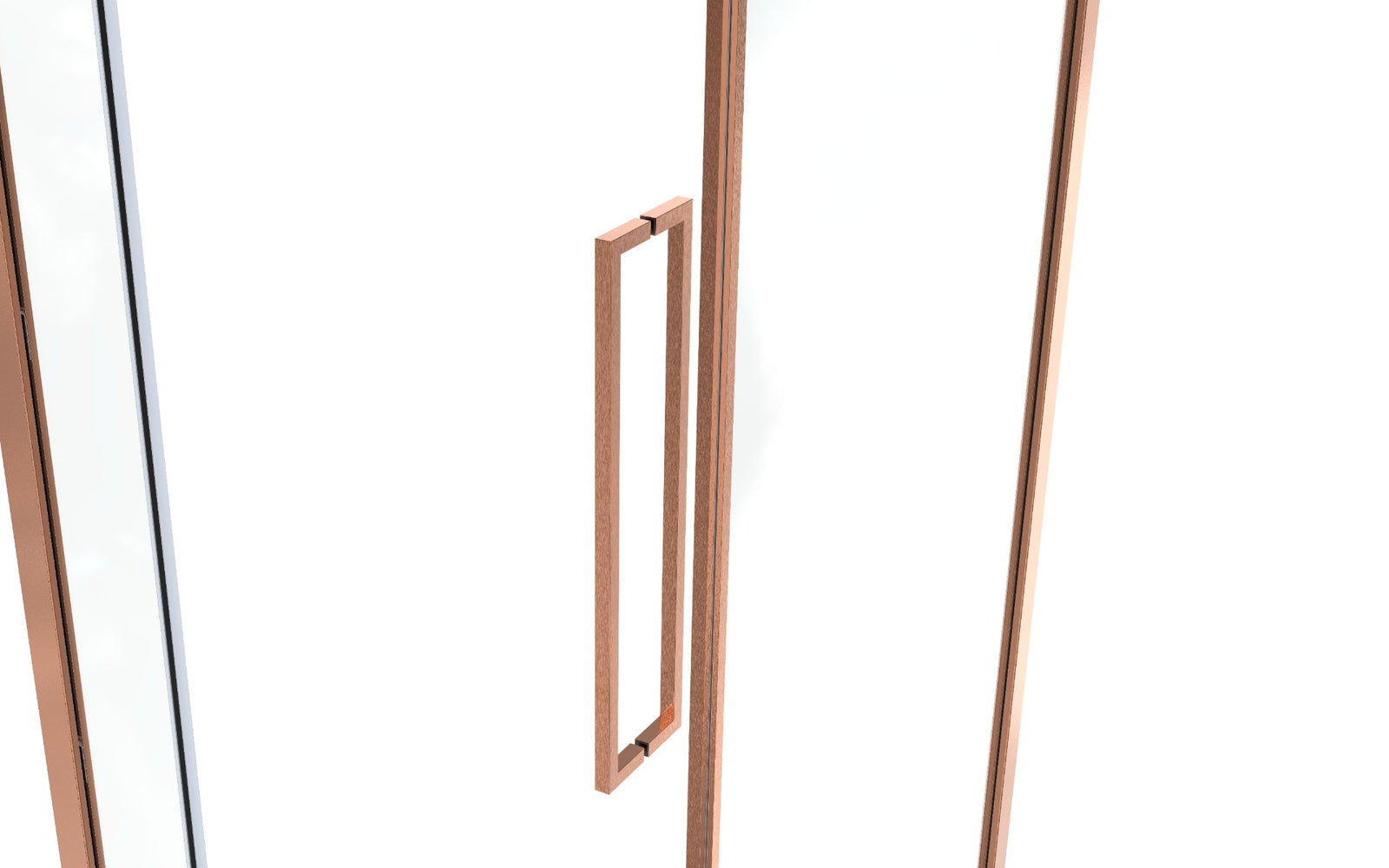 Griffgarnitur Slim Elegance 15×15 mm in Kupfer gebürstet an einer Glasduschtür