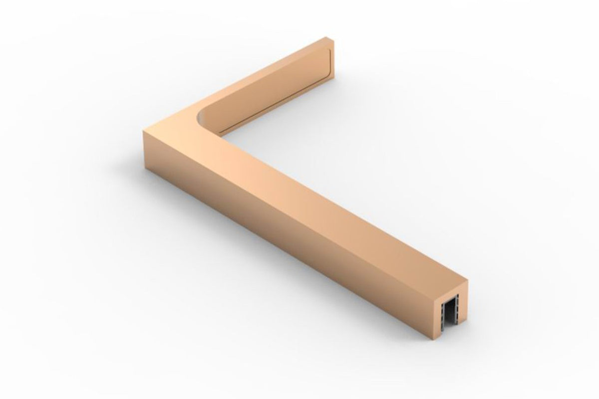 Stabilisierungswinkel 90° 220 mm freistehend, Kupfer poliert glänzend (Rose-Gold), Ausführung Links
