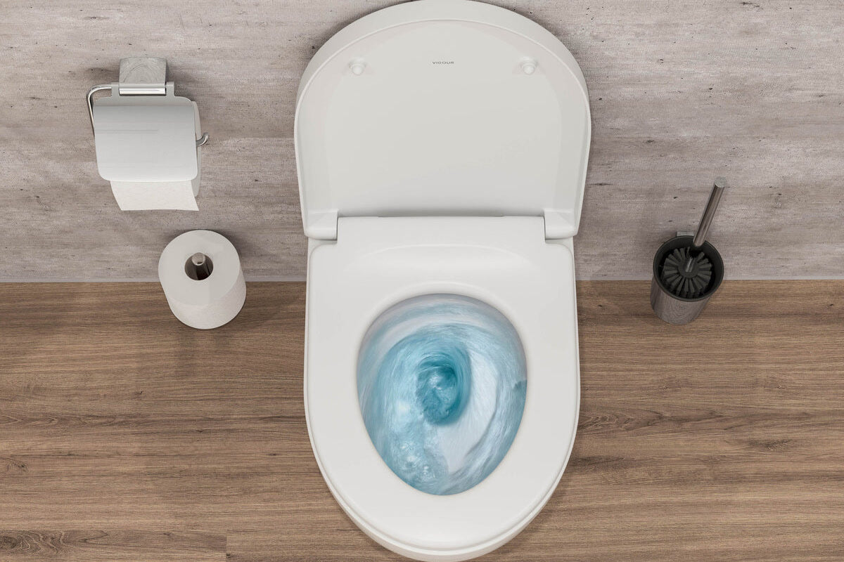 Vigour clivia V2 WC-Sitz CLPFSIAS mit Absenkautomatik, Deckel geöffnet, Draufsicht montiert (WC nicht im Lieferumfang)