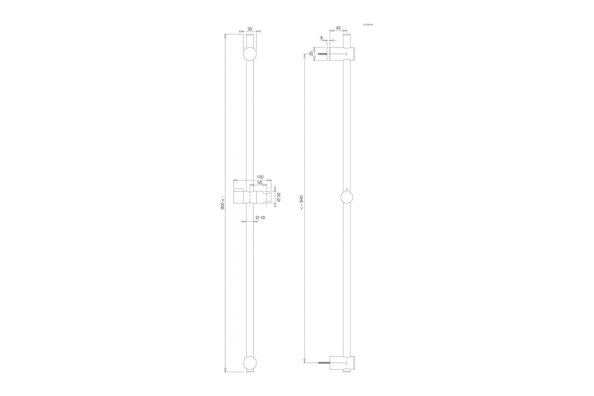 Maßzeichnung Vigour V2 Brausestange 90 cm, Rohr Ø 19 mm, Art.Nr. V22BS90