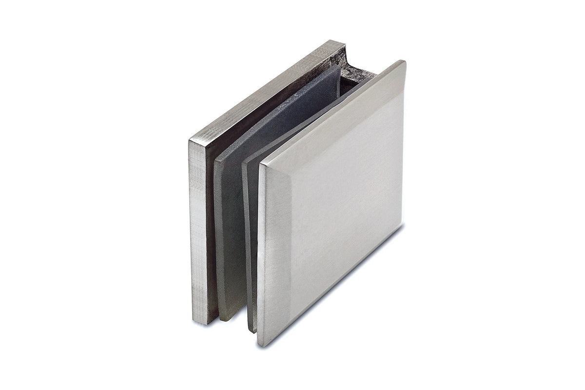 Glas-Wand-Verbinder eckig mit seitlicher Wandbefestigung aus Edelstahl V2A